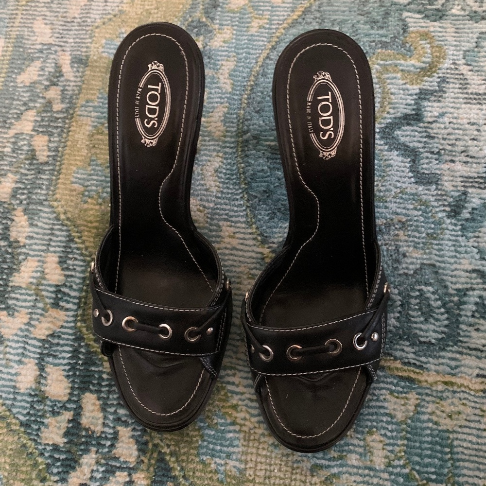 Tod’s black leather vintage mules, size 9